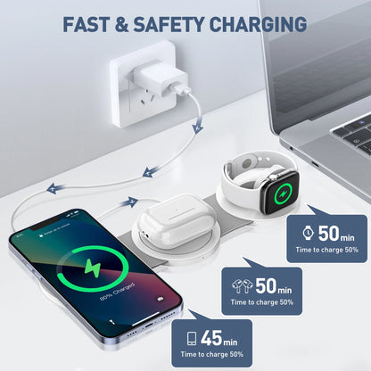 "✨ Charge Up in Style! 🔋 3-in-1 Magnetic Wireless Charger for iPhone 15/14/13/12 Pro Max, AirPods, and Apple Watch! 🚀 #Apple #WirelessCharging #TechEssentials"