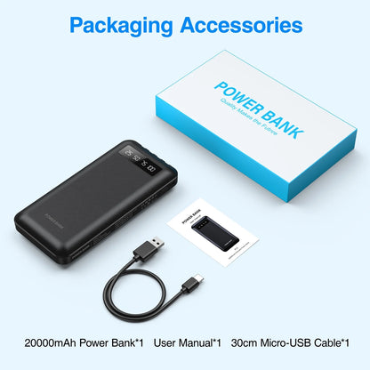 20,000 Mah Power Bank Portable Charger with Cables, USB Fast Charging for Phone